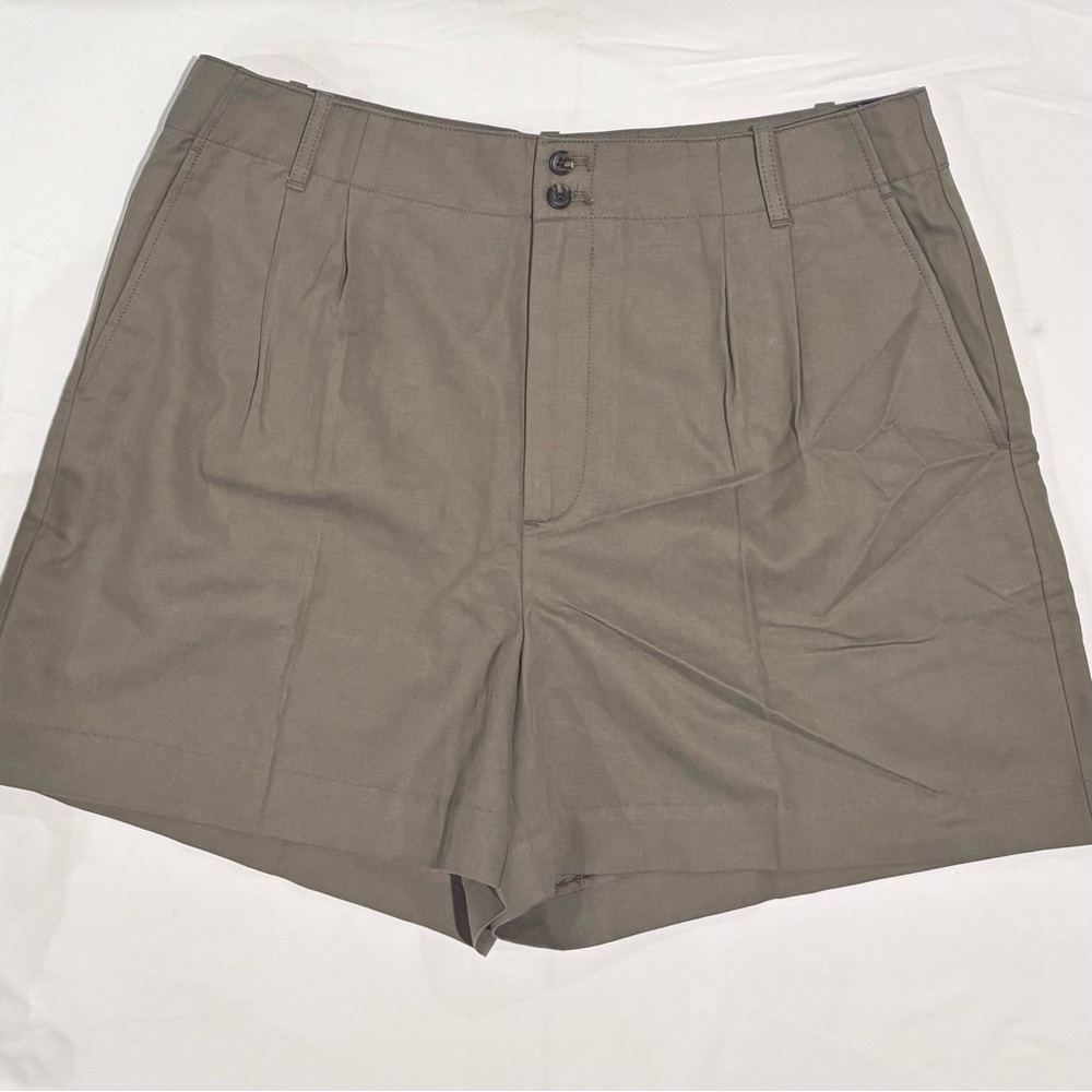 Madewell Pleated High Waist Lyocell/Cotton/Linen Sage Green Shorts Size 14